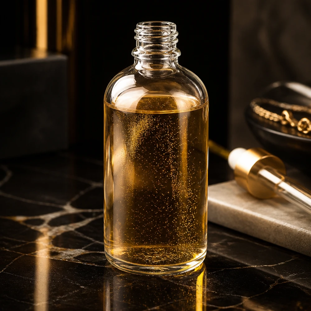 UNiTWIST ClearLine 100ml Flasche für Kosmetiköle mit Goldglanz luxuriöses Ambiente