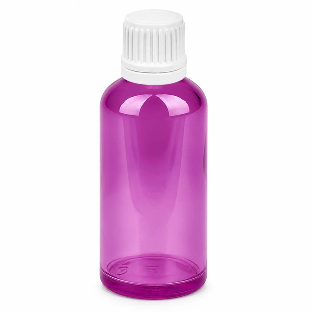 50ml Tropfflasche 0.7mm weiss Originalität Schraubverschlusserschluss PurpleLine UT18/50 Kleine 50ml Dosierflasche aus hochwertigem Glas in leuchtender Purpur-Farbe