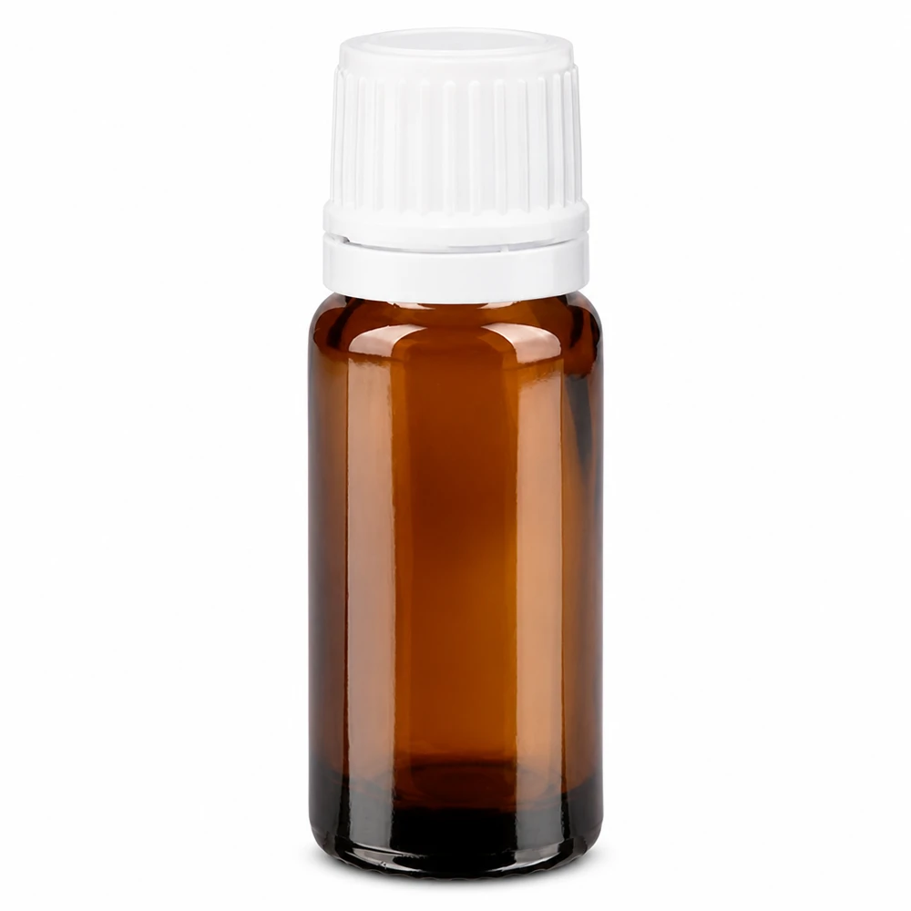 Apothekenflasche braun 10ml Tropfverschluss 1.2mm weiß Originalitätsverschluss Kleine braune Glasflasche 10ml mit kindersicherem weißem Schraubverschluss für Tropfen