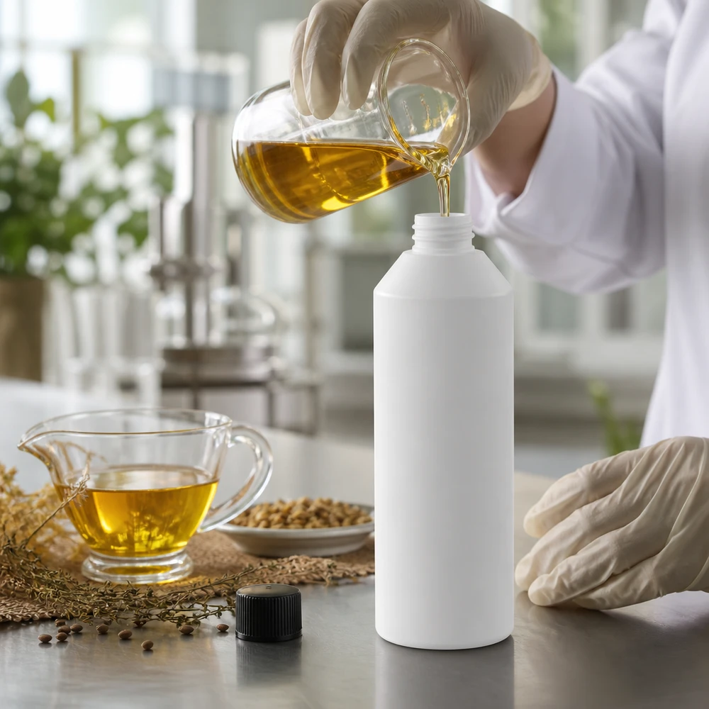 HDPE Apothekenflasche 250ml weiß für Öle und Extrakte mit schwarzem Sicherheitsschraubverschluss