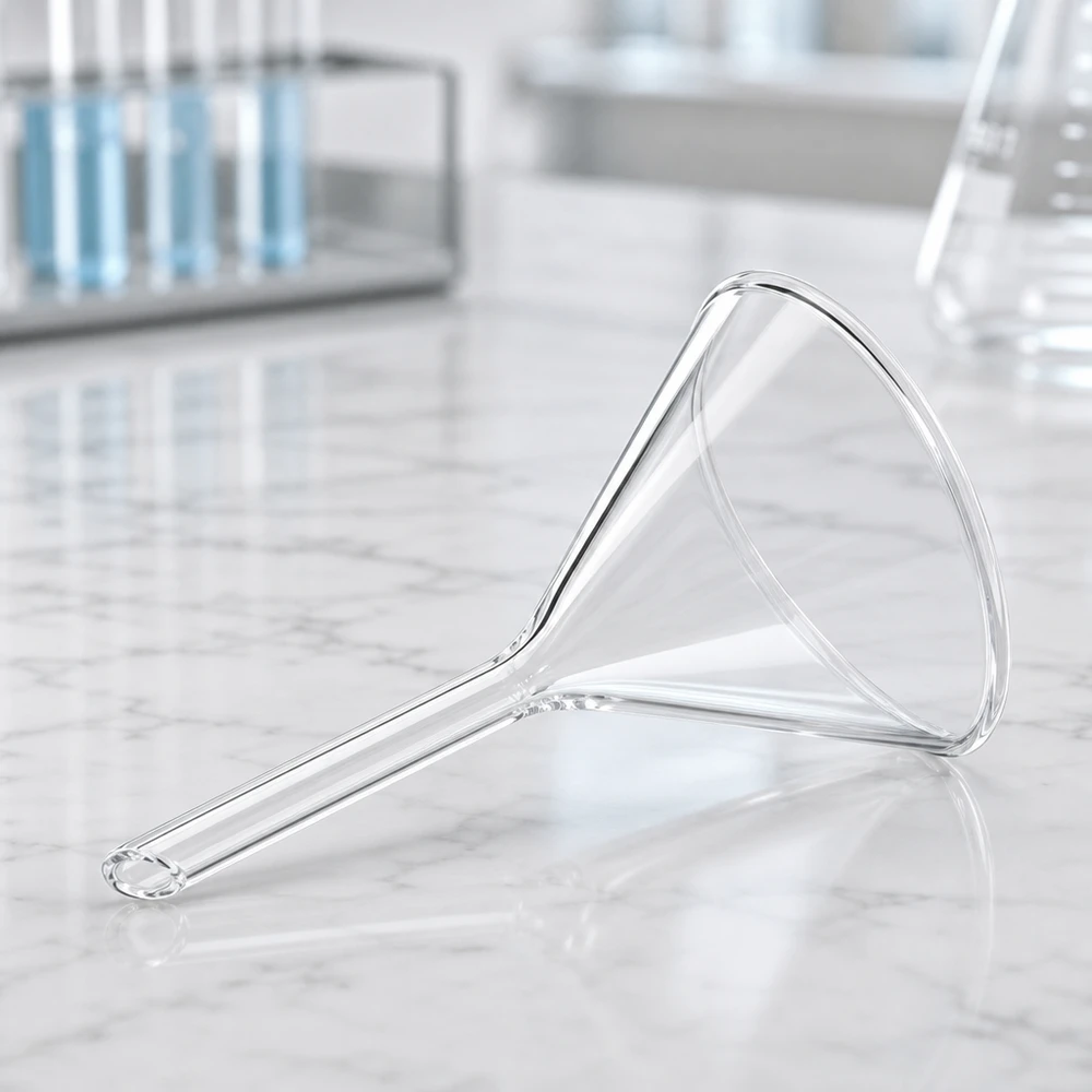 Trichter ø55mm Kalk-Soda, Winkel 60°, Kurzstil Korrosionsbeständiger Trichter aus Kalk-Soda-Glas mit präziser 55mm Öffnung für wissenschaftliche Experimente