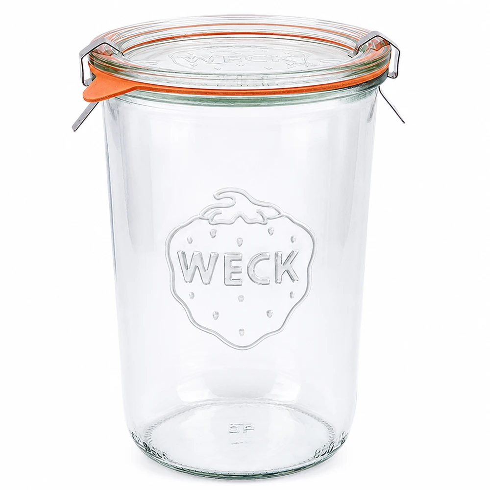 WECK RR100 Sturzglas 850ml mit Glasdeckel Gummiring und Klammern für Einkochen und Vorratshaltung