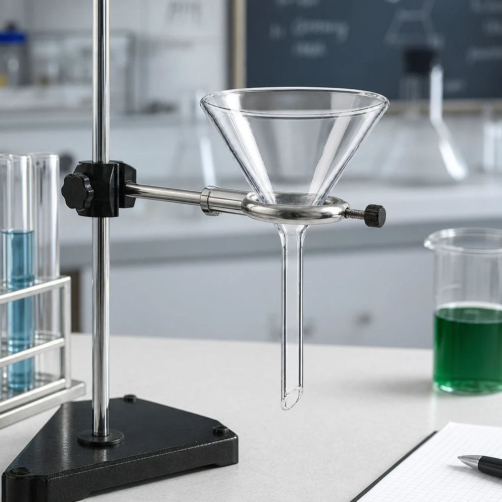 Trichter ø60mm Kalk-Soda, Winkel 60°, Kurzstil Analytik-Trichter 60mm Durchmesser mit optimiertem Winkel für tropffreies Umfüllen von Reagenzien