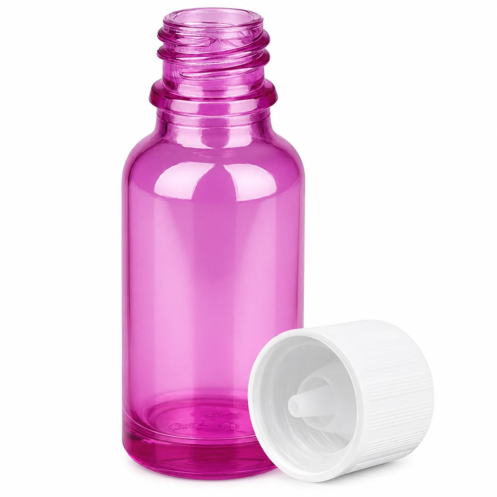 20ml Tropfflasche 1.2mm weiß Standard Kindersicher PurpleLine.UT18/20 Premium Glasflasche in Purple mit STD Gewinde für sichere Aufbewahrung von Flüssigkeiten