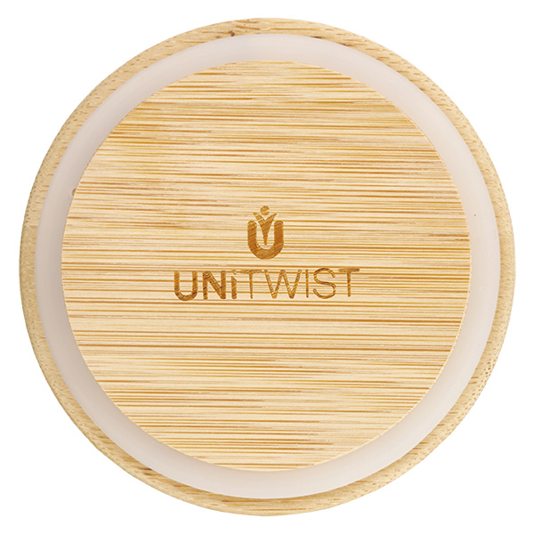 Holzdeckel (Buche) unbedruckt für WECK RR80 Bambusdeckel RR80 von oben mit UNITWIST Logo und sichtbarer Holzmaserung für WECK Einmachgläser 80mm Durchmesser