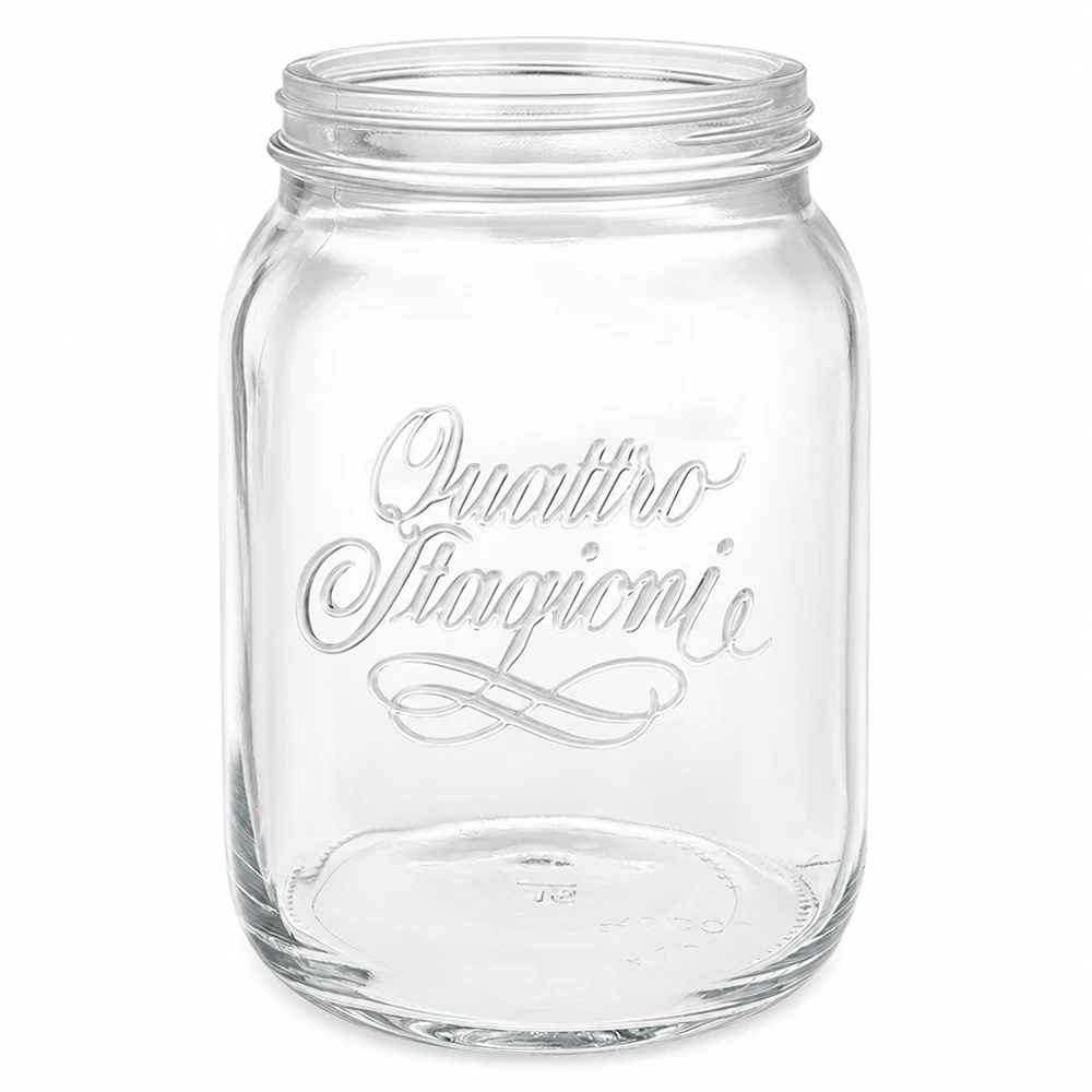 Haushaltsglas Quattro Stagioni 2000ml mit Logo Einmachglas transparent ohne Deckel auf weißem Hintergrund