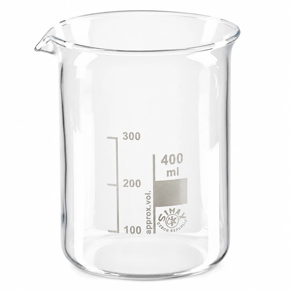 Becherglas 400ml Borosilikatglas, niedrige Form Chemie Becherglas niedrige Form 400ml Fassungsvermögen aus hochwertigem Borosilikatglas