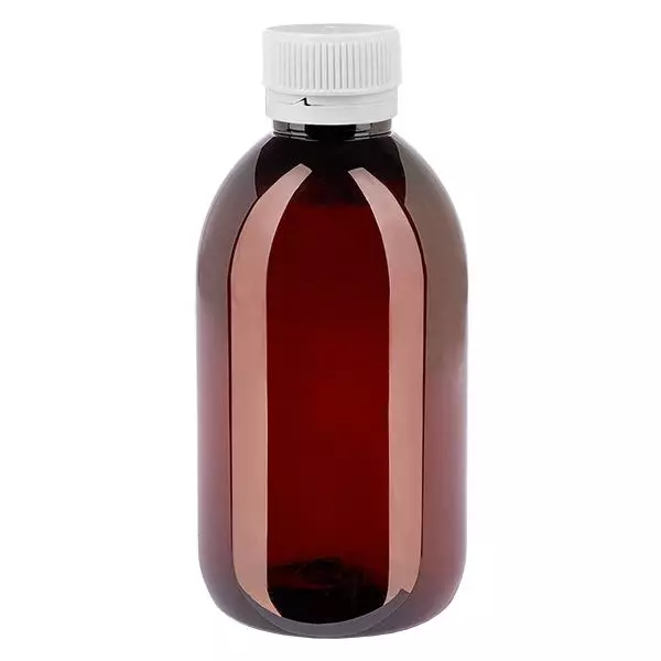 PET Flasche 250ml mit weißem Originalitätsverschluss geriffelt PET Flasche 250ml mit weißem Originalitätsverschluss geriffelt