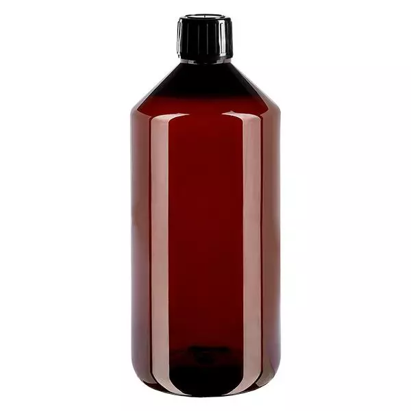 PET Flasche 1000ml mit schwarzem Spritzverschluss Originalitätsverschluss PET Flasche 1000ml mit schwarzem Spritzverschluss Originalitätsverschluss