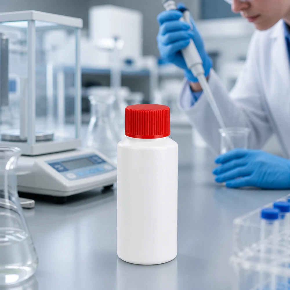 30ml HDPE Weithalsflasche weiß roter SV geeignet für chemische und pharmazeutische Lösungen