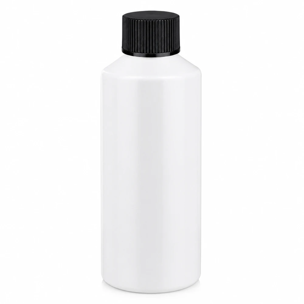 Apothekenflasche 100ml aus hochdichtem Polyethylen HDPE weiß mit schwarzem Verschluss