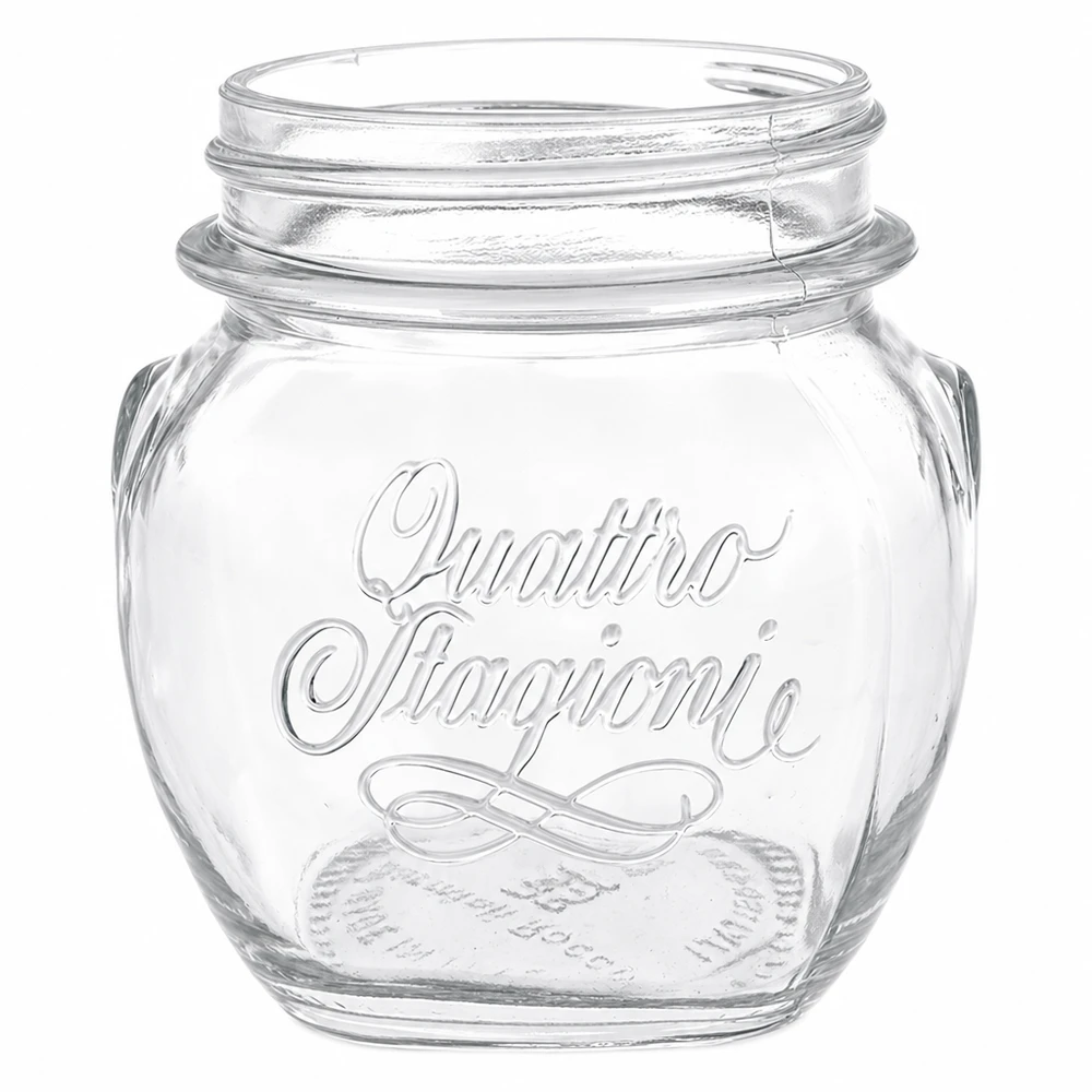 300ml Quattro Stagioni Einmachglas aus klarem Glas mit geprägtem Logo und Schraubgewinde für Konservierung