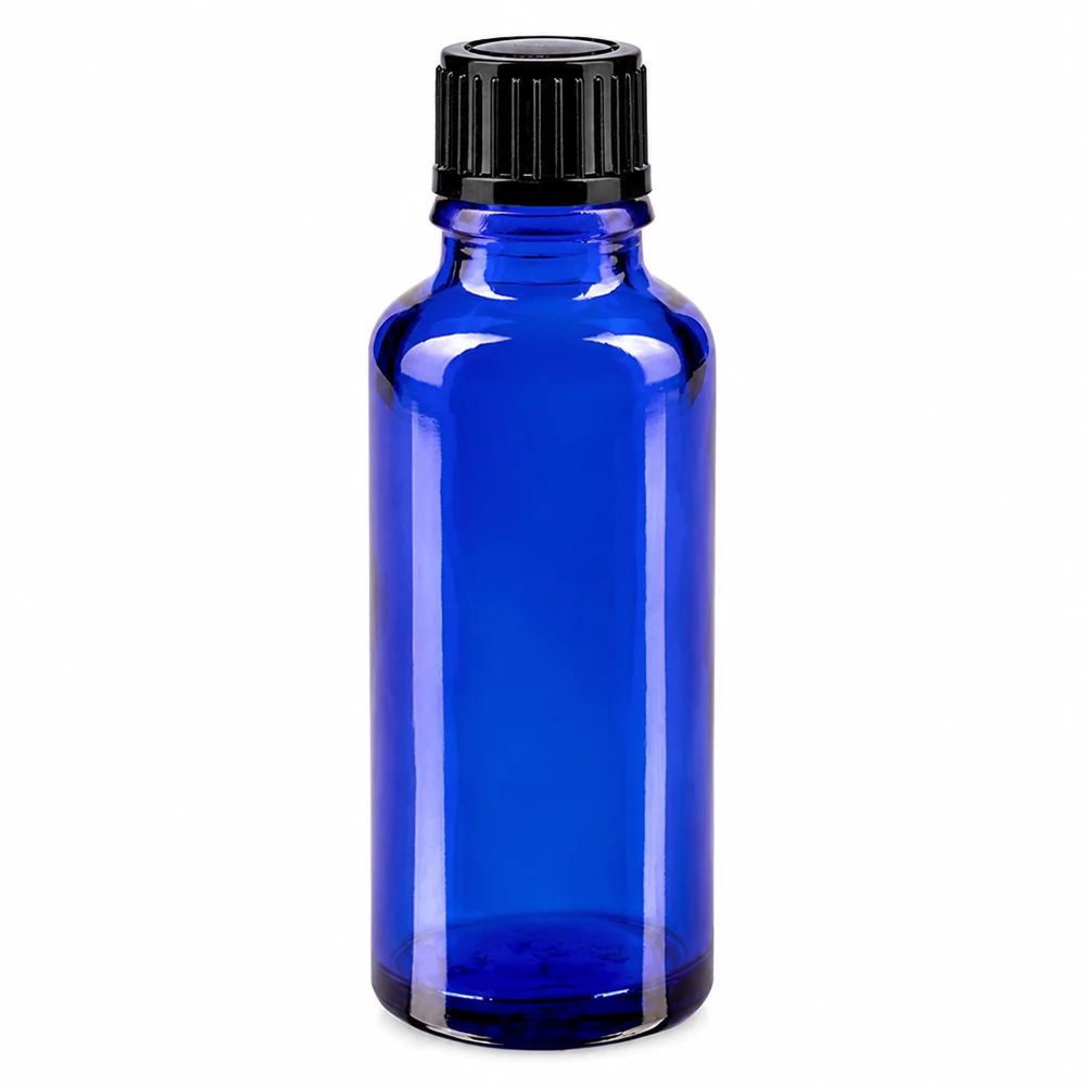 Apothekenflasche blau 30ml Schraubverschluss schwarz Standard Blaue Glasflasche 30ml mit kindersicherem Schraubverschluss schwarz für Apotheke