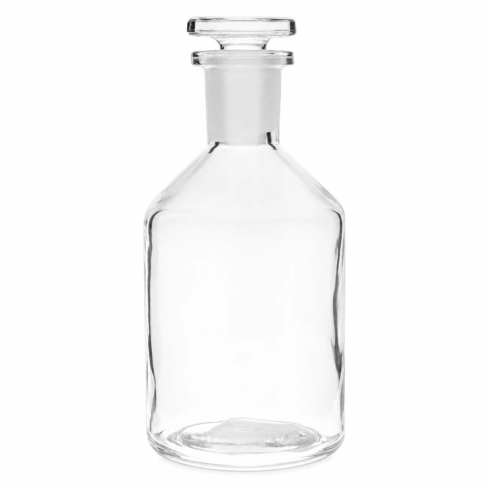 Enghals Glasflasche 50ml zylindrisch klar mit flachem Glasstopfen Labor
