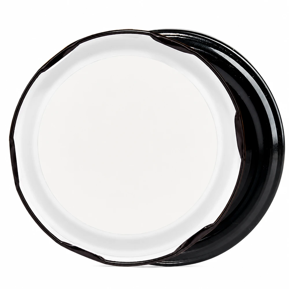 Hochglanz schwarze TO82 Twist-Off Deckel UNiTWIST BPA-NI gestapelt Frontalansicht