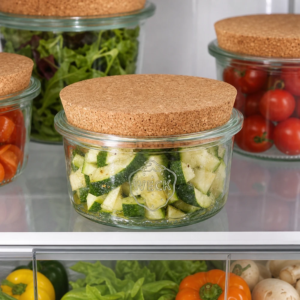 WECK Glas 165ml RR80 Korkdeckel Kühlschrank Gemüse Gurken Tomaten Salat frische Aufbewahrung Meal Prep