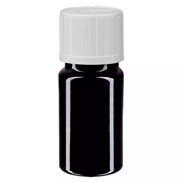 Apothekenflasche violett 5ml Schraubverschluss weiß Kindersicherung Standard Apothekenflasche violett 5ml Schraubverschluss weiß Kindersicherung Standard