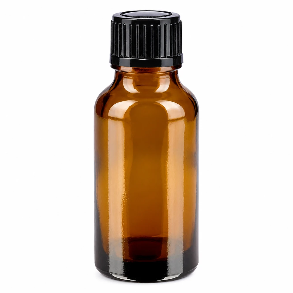 Braunglasflasche 20ml mit kindersicherem Schraubverschluss schwarz für Apotheke