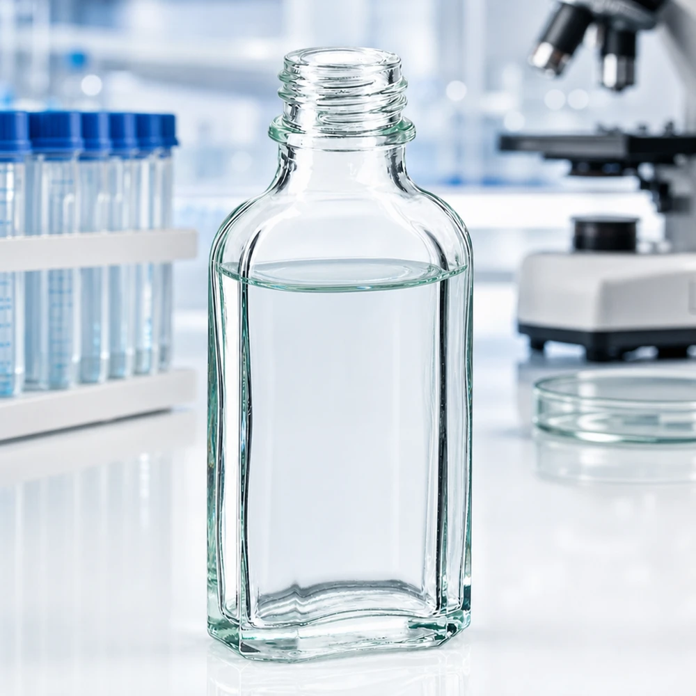 Klarglas Meplatflasche 50 ml mit engem DIN22 Hals für pharmazeutische Anwendungen