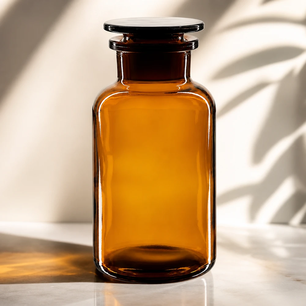 Rundschulterfl. 500ml braun Weithals Glasstopfen Klassische Vorratsflasche 500ml braun mit Glasstopfen und zylindrischer Rundschulterform