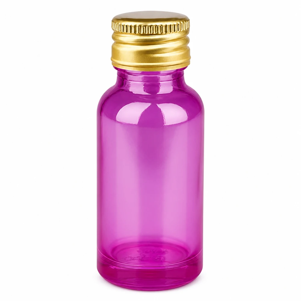 20ml Flasche 11mm Schraubverschluss Alu-Gold Standard PurpleLine. UT18/20 Kosmetikflasche 20ml lila Glas für ätherische Öle mit goldenem Verschluss
