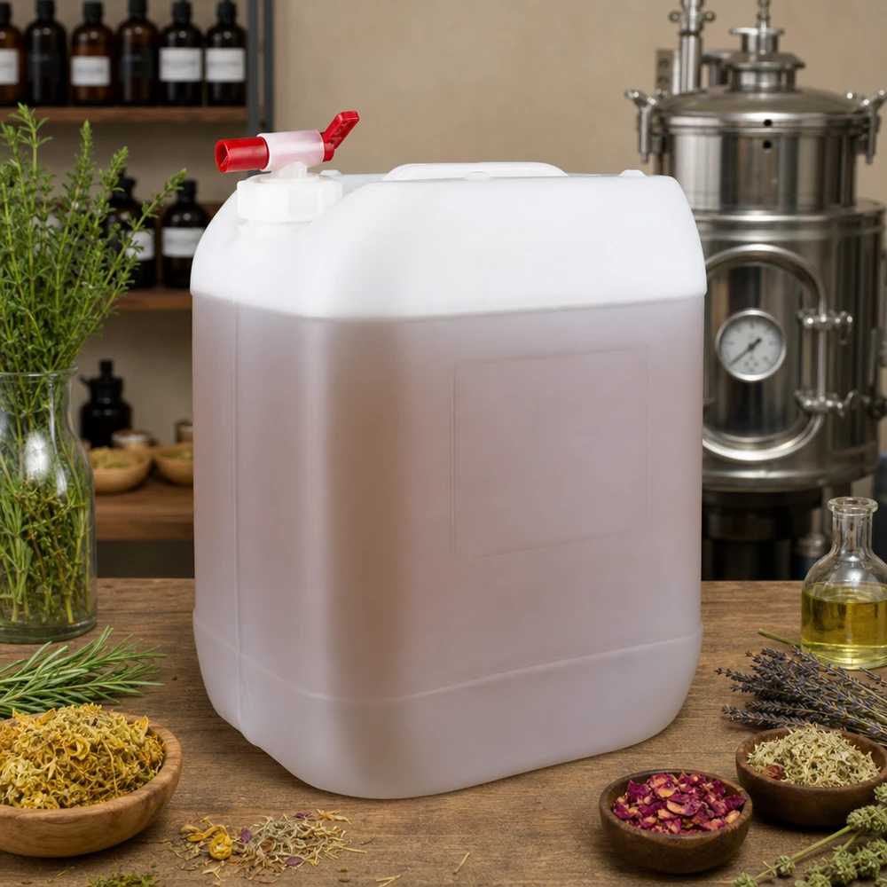 Robuster Flachkanister 20L mit Zapfhahn für ätherische Öle in der Naturkosmetikherstellung