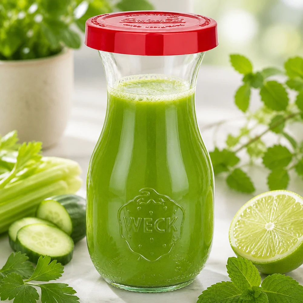 Umweltfreundliche 290ml WECK Glasflasche mit wiederverwendbarem Silikondeckel für nachhaltige Getränkelagerung