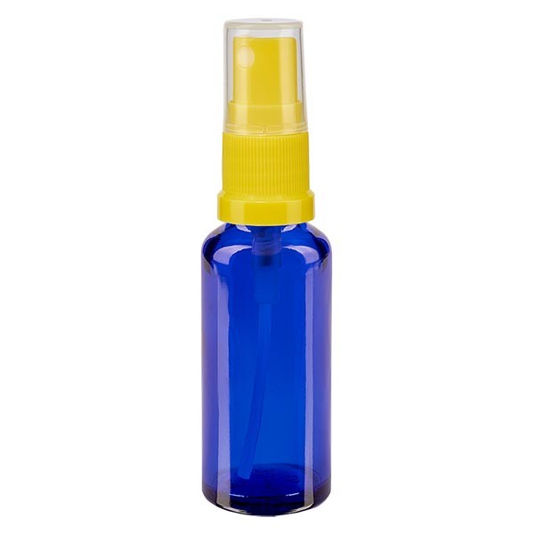 Blauglasflasche 30ml mit Pumpzerstäuber gelb