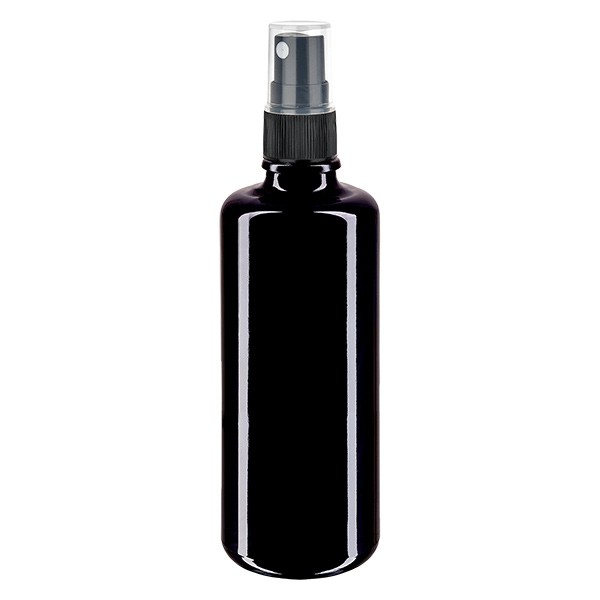 Violettglasflasche 50ml mit Pumpzerstäuber schwarz