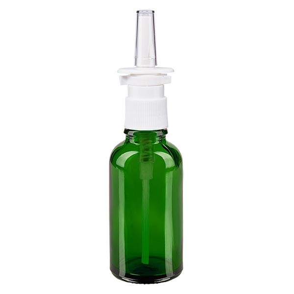 Grünglasflasche 30ml mit Nasenzerstäuber weiss