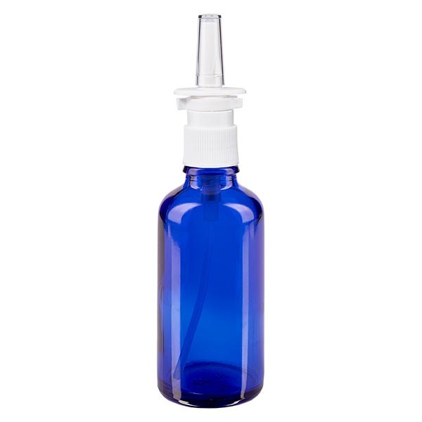 Blauglasflasche 50ml mit Nasenzerstäuber weiss