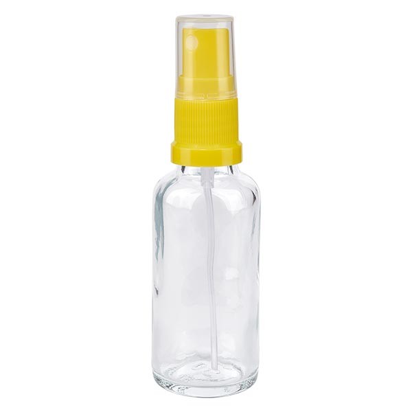 Klarglasflasche 30ml mit Pumpzerstäuber gelb