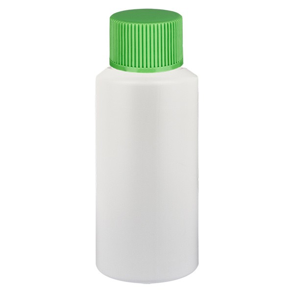 PET Zylinderflasche 25ml weiss, S20x3 mit grünem SV