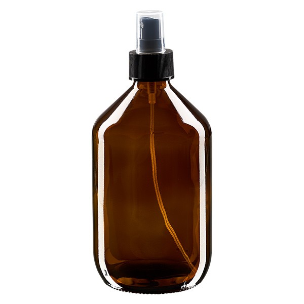 500 ml Euro-Medizinflasche braun mit schwarzem Zerstäuber inkl. transparenter Kappe