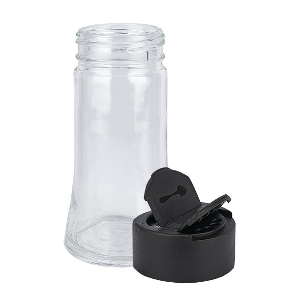 Salz-/Gewürzglas 95ml mit Doppelstreuer schwarz