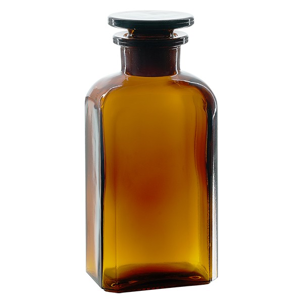 Vierkant-Apothekerflasche 250 ml Weithals Braunglas inkl. Glasstopfen