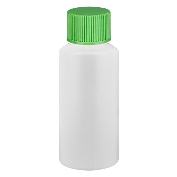 PET Zylinderflasche 30ml weiss, S20x3 mit grünem SV