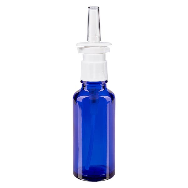Blauglasflasche 30ml mit Nasenzerstäuber weiss