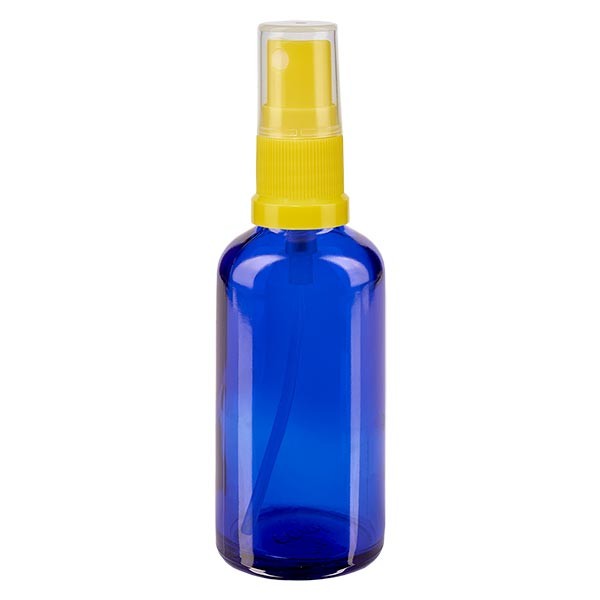 Blauglasflasche 50ml mit Pumpzerstäuber gelb