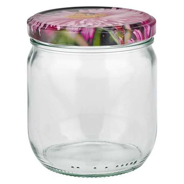 425ml Rundglas + BasicSeal Deckel Blüten-Dekor UNiTWIST