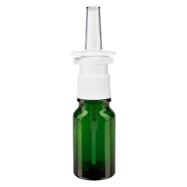 Grünglasflasche 10ml mit Nasenzerstäuber weiss
