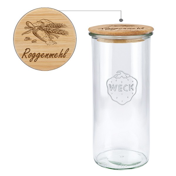 Holzdeckelset &quot;Roggenmehl&quot; mit WECK Glas 1550ml