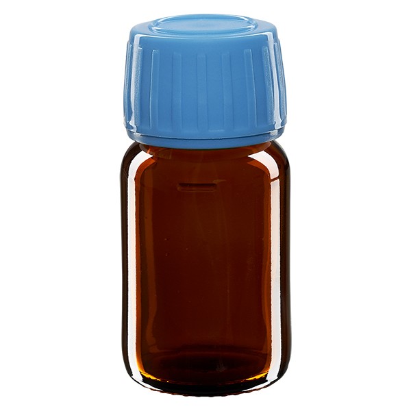 30ml Euro-Medizinflasche braun mit blauem Schraubverschluss OV