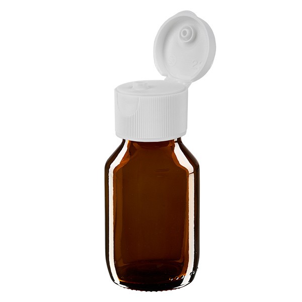 50ml Euro-Medizinflasche braun mit weissem Klappverschluss