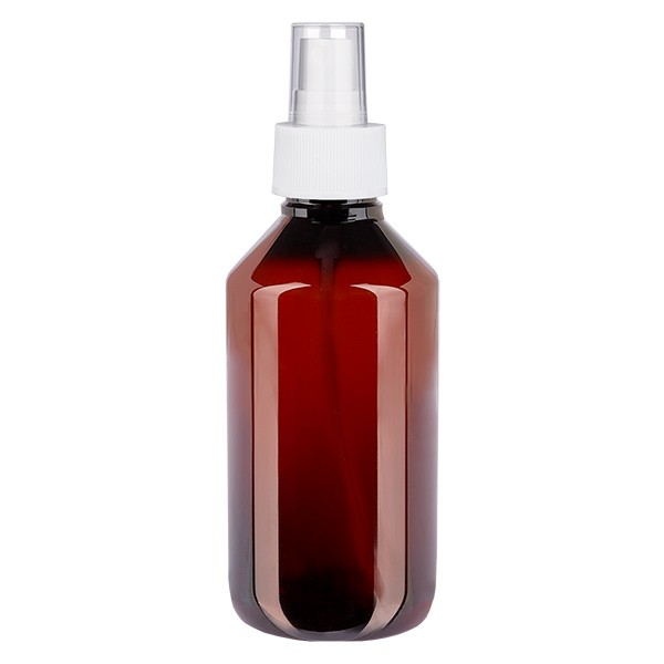 250 ml PET Medizinflasche mit Zerstäuber weiß GCMI 28/410 inkl. Kappe transparent, Standard