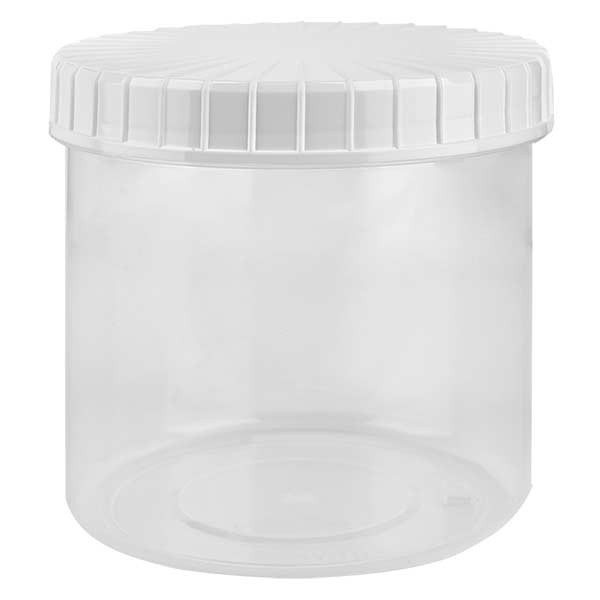 Kunststoffdose 375ml transparent mit gerilltem weissen Schraubdeckel aus PE, Verschlussart Standard