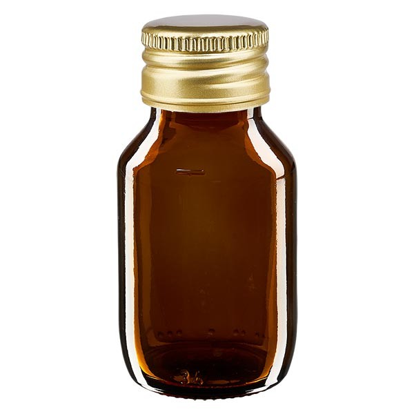 50ml Euro-Medizinflasche braun mit mit goldenem Aluminiumverschluss