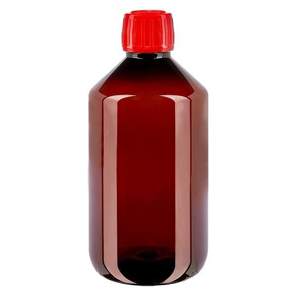PET Medizinflasche 500ml braun (PET Medizinflasche) PP28, mit rotem OV