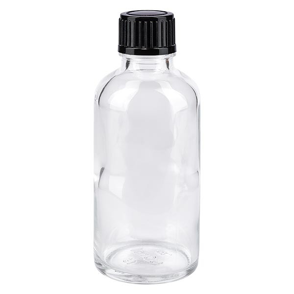 Apothekenflasche klar 50ml Schraubverschluss schwarz Standard