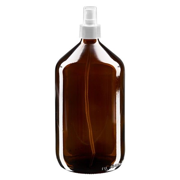 Euro-Medizinflasche 1000ml. braun PP28 mit Zerstäuber weiss